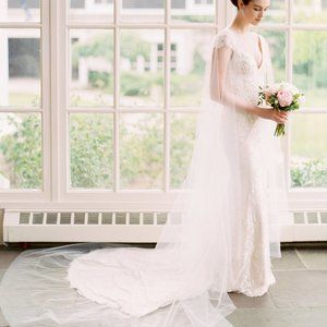 NEW/NEVER WORN handmade 90" bridal cape with gold clasp